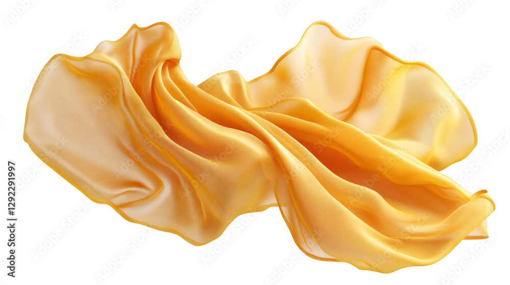 Poster luxurious golden silk fabric flowing and waving elegantly on a transparent background, creating a se