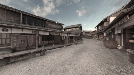 Obraz premium 江戸時代の街並み 3DCGレンダリング 