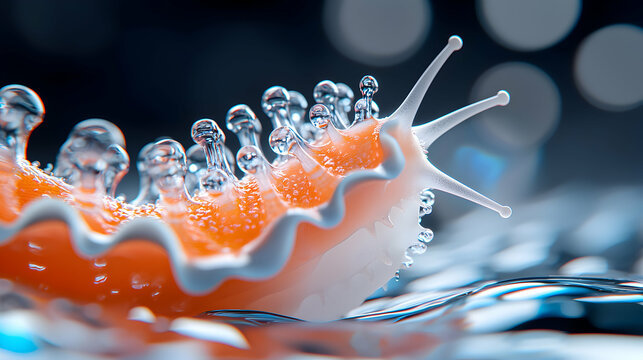 Extreme Macro Photography of Snail Tentacle with Water Droplets
