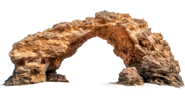 Weathered stone arch revealing geological erosion processes, highlighting natural sculptural shapes against minimalist backdrop
