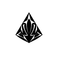 Fototapeta premium Geometric abstract black and white pyramid, depicting a stylized lotus flower in center with a white backdrop.