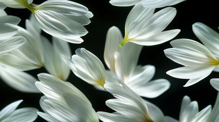 Fototapeta premium Serene white petals drifting on dark background for elegant floral design