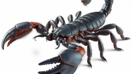 Macro Photography of Isolated Black Scorpion with Claws and Sting in Detailed Close-Up