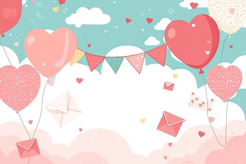 Heart Balloons, Banners, Clouds, Celebration
