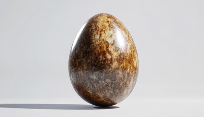 Obraz premium Polished Stone Egg with Unique Brown and Gray Patterns on Gray Background