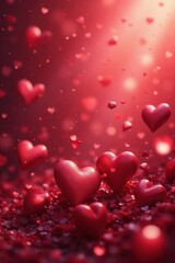 Scattered red hearts, blurred edges, soft focus, valentines, february, bokeh