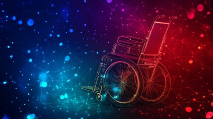 Colorful abstract background with wheelchair accessibility icon integrated into internet network,
