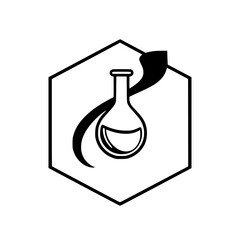 Scientific Lab Flask Inside a Hexagon - Black and White Icon