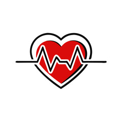 Red heart with EKG line overlay creates dynamic health symbol. Clean professional logo design for medical services. Concept: Heart clinics, Cardiac care, Health monitoring