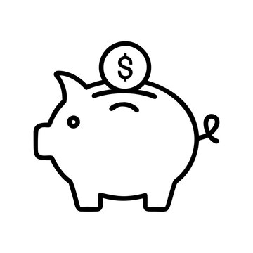 black outline piggy bank with coin clip art preview