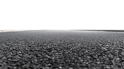 Ground level view of an empty asphalt road disappearing into the horizon with transparent background