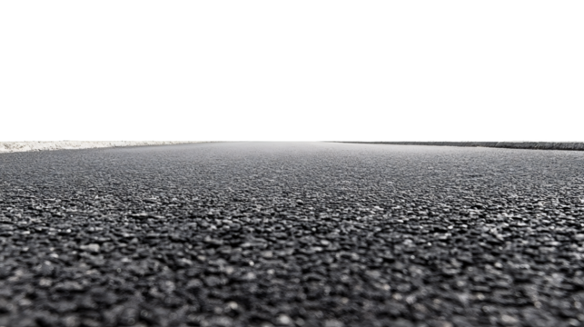 Ground level view of an empty asphalt road disappearing into the horizon with transparent background