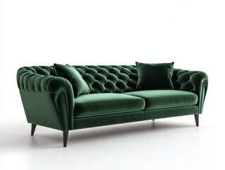Fototapeta premium Elegant Green Velvet Sofa on White Background – 3D Render 