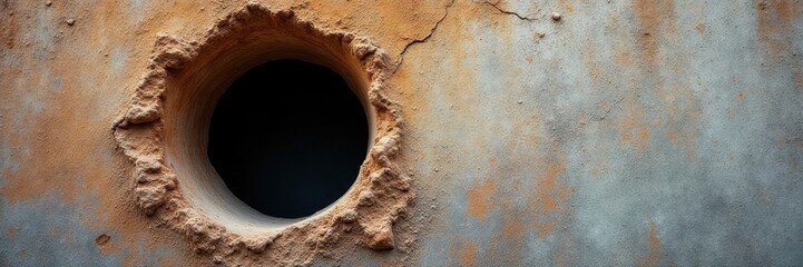 Large hole where window once was; rough concrete texture , concrete texture, weathered concrete