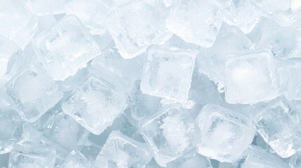 Close up of ice cubes, cold, refreshing, texture. Possible use for beverage advertisement or background image for a winter theme