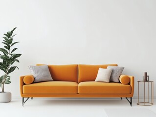 Orange Sofa 3D Render in Minimalist Living Room

