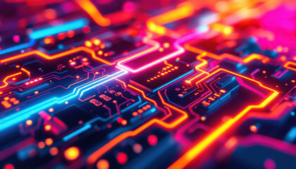 Abstract Circuit Board Neon Lights Technology Background