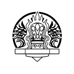 Royal Throne Illustration: A stylized illustration of a throne, set within a circle with wings, embodying a regal, powerful, and minimalist aesthetic.