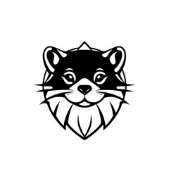 Smiling Raccoon Logo: Black and white vector illustration of a friendly raccoon face, stylized with clean lines and a friendly expression.