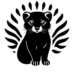 Black and White Cartoon with a kitten.