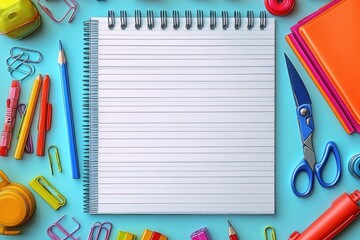 Vibrant School Supplies Composition on Lined Notebook Page