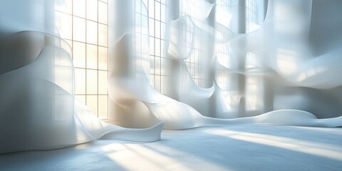 Minimalist White Geometric Abstract Art with Folded Plane Squares and Soft Shadows on White Background