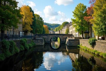 Rochdale Canal, lock gates, Hebden Bridge backdrop, architecture, waterway, Yorkshire