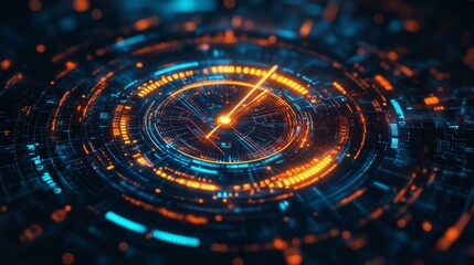 A captivating digital clock graphic design that features mesmerizing glowing orange and blue elements beautifully