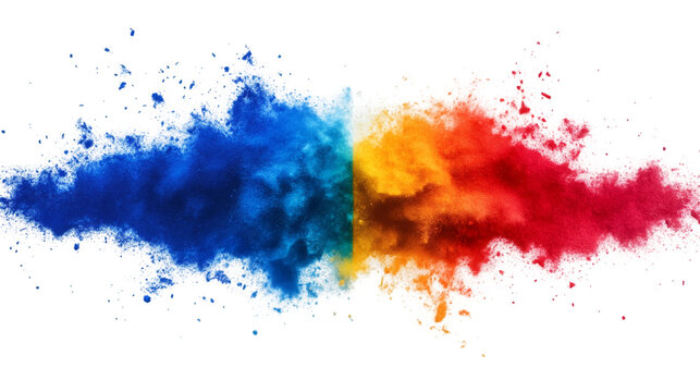 Blue and red colorful powder exploding and creating a vibrant abstract design on transparent background, perfect for adding a touch of color to any project