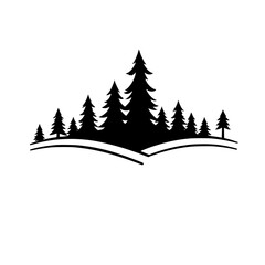 Obraz premium , A background illustration of a drawing scene, with a silhouette, of a landscape of the forest.Keywords Trees,trees,nature, peaks of the forest. Trees, pine trees, pine trees, mountains, trees, pea