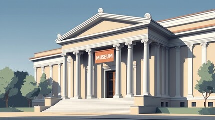 Classical Architecture with Pillars and Museum Signage, Ideal for Cultural and Historical Theme