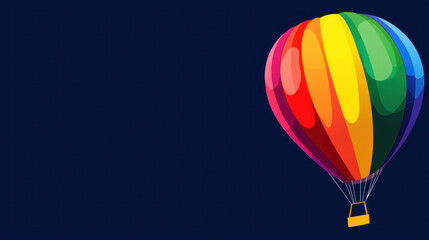 Fototapeta premium A Rainbow coloured hot air balloon rising against dark sky backdrop, symbolizing freedom and rights activism