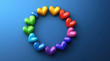 Obraz premium A Rainbow hearts forming circle symbolize unity and love, with space above