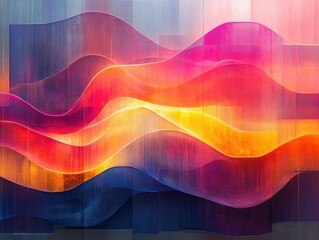 Vibrant Abstract Glitch Art with Fluid Shapes and Rainbow Colors