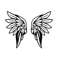 Angelic wings illustration. Black and white, minimalistic.