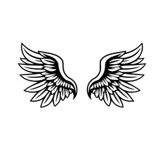 Black and White Angelic Wings on White Background