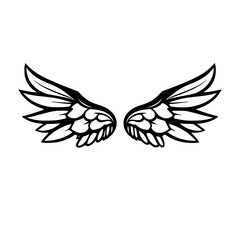 Black and White Wing Illustration: A symmetrical, graphic depiction of two wings set against a stark white background.