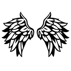 Black and White vector illustration of angel wings.