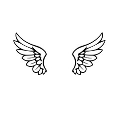 A stylized black and white illustration of angel wings.