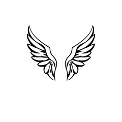 Fototapeta premium Intricate Black Wings on White, Minimalist Design, Angle View, Winged.