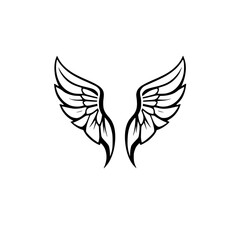 Black and white angel wings tattoo design against white background.