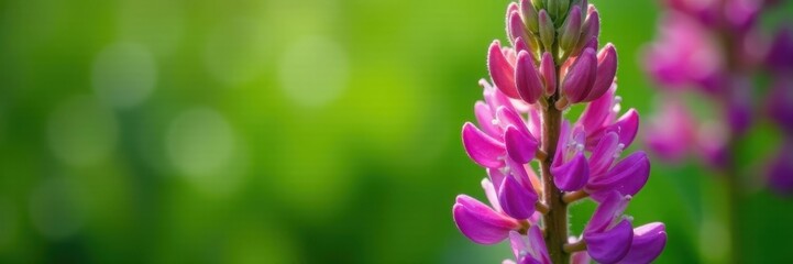 Fototapeta premium Close-up Vermont lupine blossoms, green background , bloom, detail, nature
