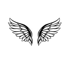 Obraz premium Symmetry and Grace: A Black and White Depiction of Angel Wings on a White Background.