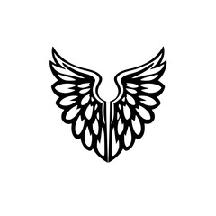 Monochromatic, stylized illustration of symmetric black wing outline against white background.