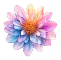Fototapeta premium Colorful abstract flower with layered petals and vibrant hues, digital art on transparent background. Creativity and design inspiration concept