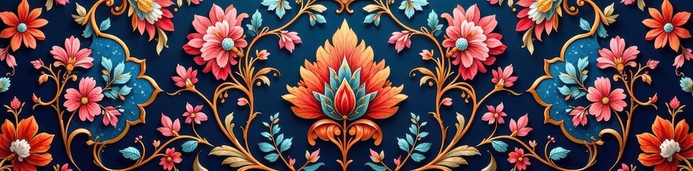 Elegant damask pattern, intricate floral design, wallpaper design, art