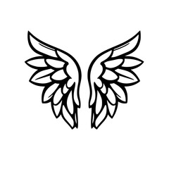 Black and white illustration of a symmetrical pair of open wings, minimal design.