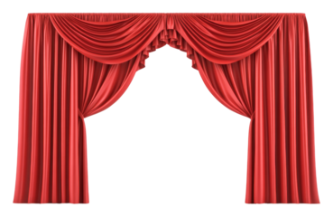 Elegant red stage curtains with classic draping style, theater interior design. Performance and drama concept