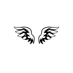 Angelic wings, stylized abstract representation, black silhouette.