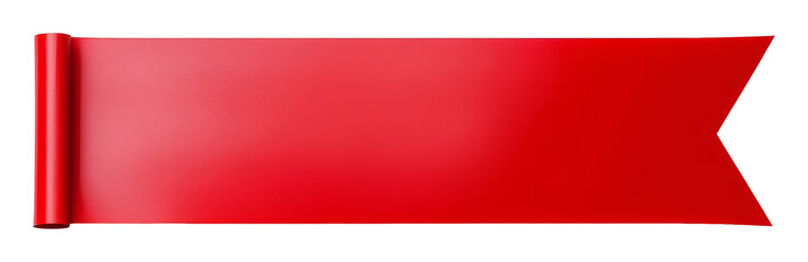 Red horizontal ribbon with pointed end, isolated on transparent background. Versatile banner and decoration concept